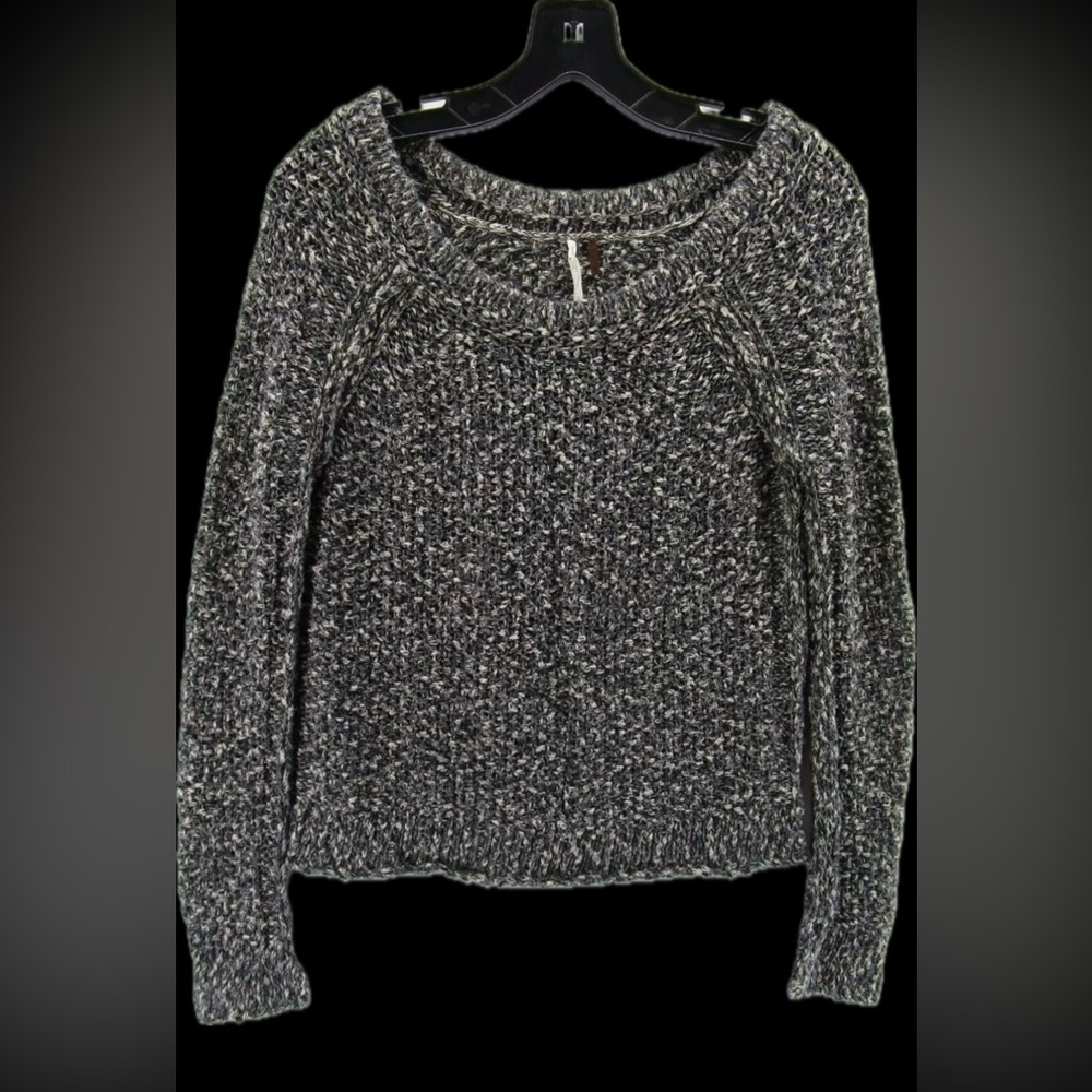 Free People Sweater Boat Neck Navy/Gray/White Marled Cottage, 100% cotton, Small